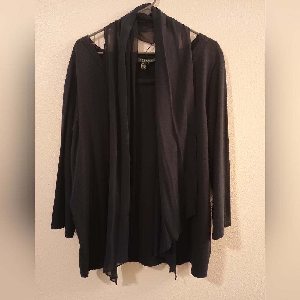 Lauren Ralph Lauren Silk Blend Navy Blue Sweater Size 3X with scarf Plus